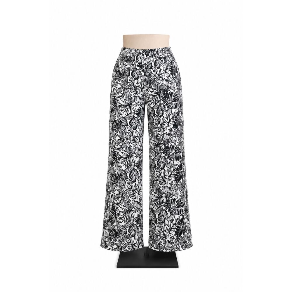 Sincerely Jules Black White Tropical Floral Wide Leg Pants Size Large